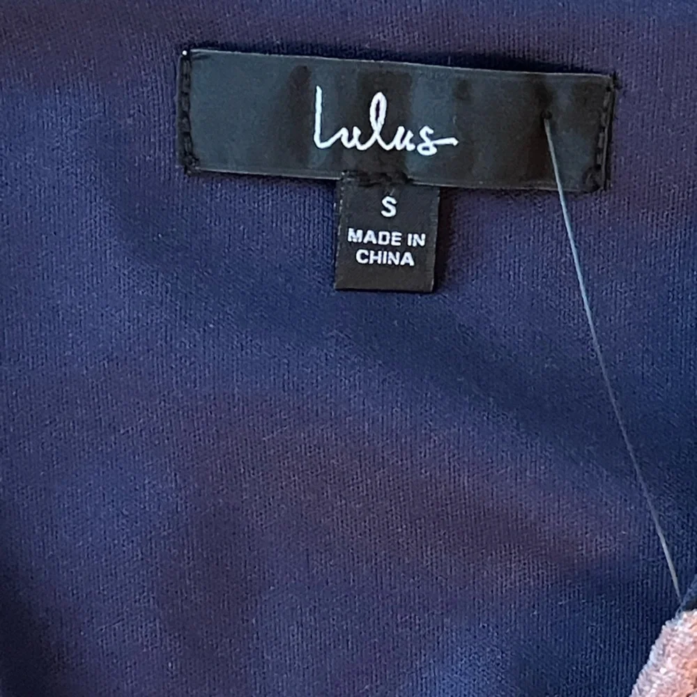 Lulus Navy Floral High Low Feminine Flowy Midi Dress Velvet Detail | Small NWT